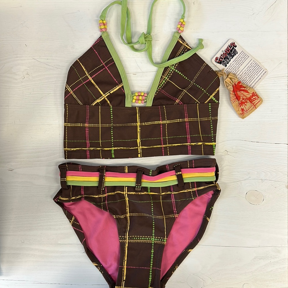 NWT Powder Room Stripe Brown Triangle Bikini Kids